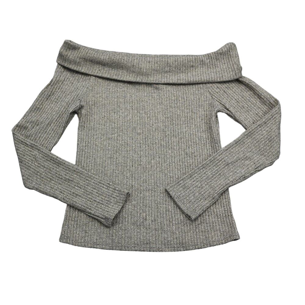 Sans Souci Sweater Womens L Gray Plain Long Sleeve Off Shoulder Pullover